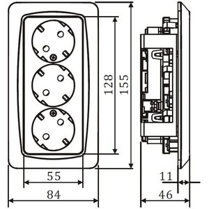 Pistorasia 3-os. uppo IP21 (maadoitettu, jousiliittimet)
