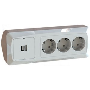 Kulmapistorasia 3x schuko + 2x USB