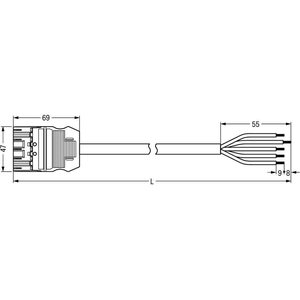 Wago Valmiiksi asennettu liitäntäkaapeli Eca, Urosliitin/vapaa pää, 5-nap.; Kood. I, H05Z1Z1-F 5G 1,5 mm², 3 m, 1,50 mm²; sininen
