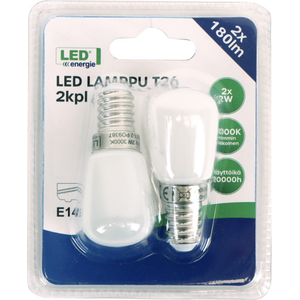 LED Jääkaappi- ja laitelamppu 2W, T26, E14, 180lm, 2 kpl.