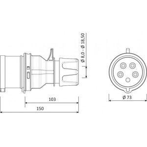 Bemis Voimapistotulppa 32A 5-nap 6H 380V-450V IP44
