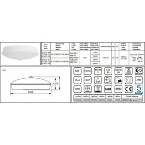 Kattovalaisin PIR ETLED REKO 12W IP44 3000/4000K