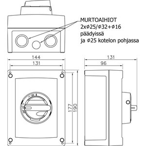 Katko Turvakytkin väännin KEM - 6x16A 400V 7,5kW 1NO apukosk.