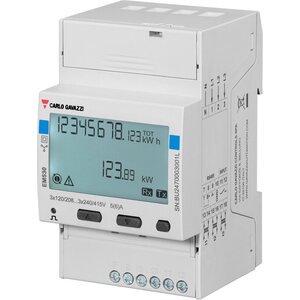 Carlo Gavazzi Energia-analysaattori, 3-vaihe, 5A, virtamuuntajakytketty, lk B, sarjaliikenne M-bus, tariffi (2), 3-DIN modulia, taustavalaistu LCD näyttö näppäimin, käyttöjännite: omavoimainen