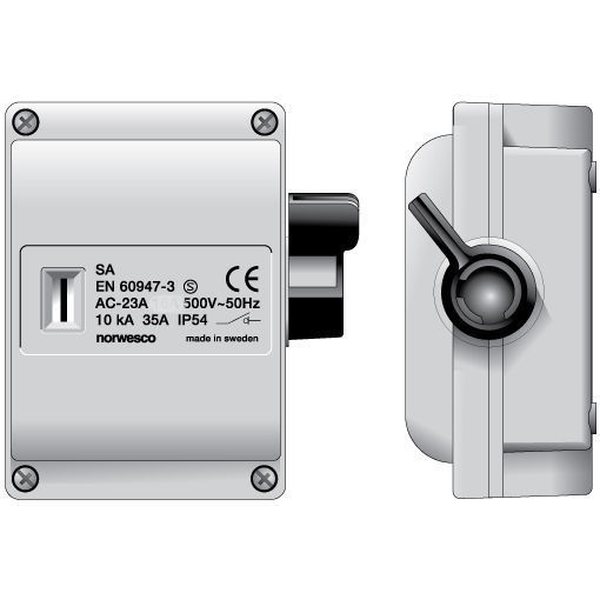 Norwesco Turvakytkin SA 316H 3-nap + apukosk. 16A 500V 7,5kW IP54