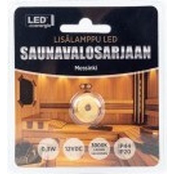 LED lisälamppu 5m johdolla saunavalosarjaan, messinki (teflon)