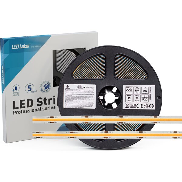 LED-nauha COB 24VDC, 3000K, 10W/m, IP20, 900lm/m, 5m