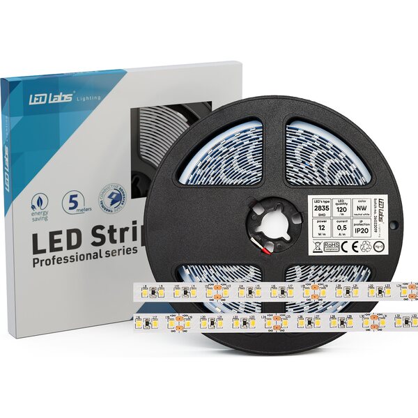 LED-nauha 24VDC, 3000K, 12W/m, IP20, 1200lm/m, 5m