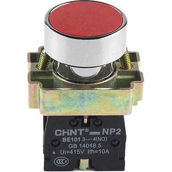 Chint NP2BA42 Painonappi 22mm, 1 NC, metallinen, punainen