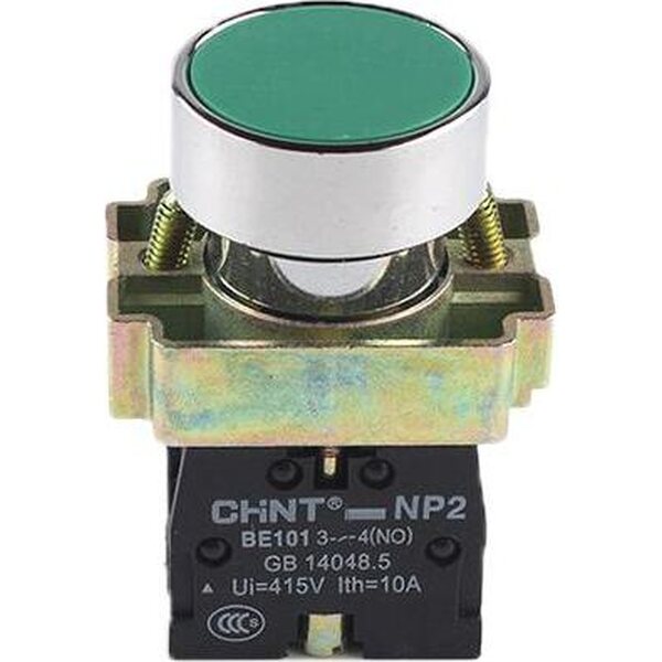 Chint NP2BA31 Painonappi 22mm, 1 NO, metallinen, vihreä