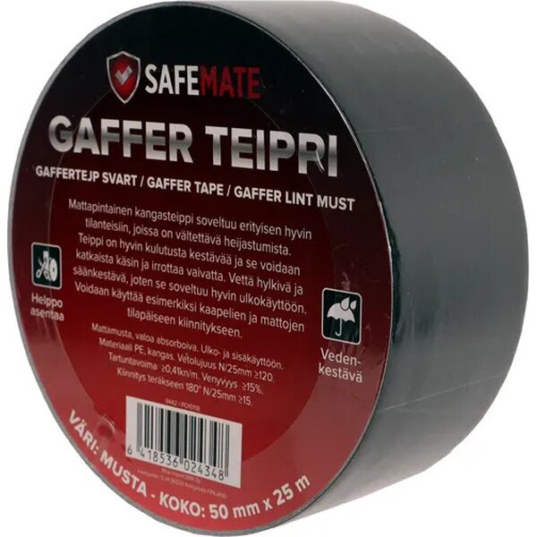 SafeMate Gaffer teippi 50mm x 25m musta